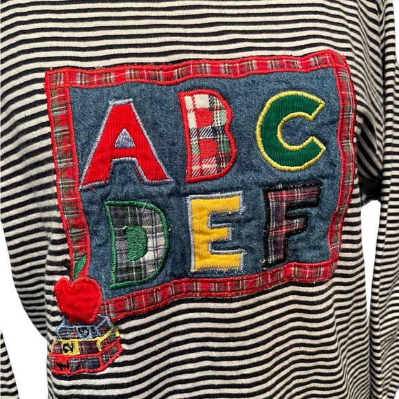 Victoria Jones Vintage Striped Kidcore Teacher Educator School ABC Patchwork Top - Picture 2 of 6